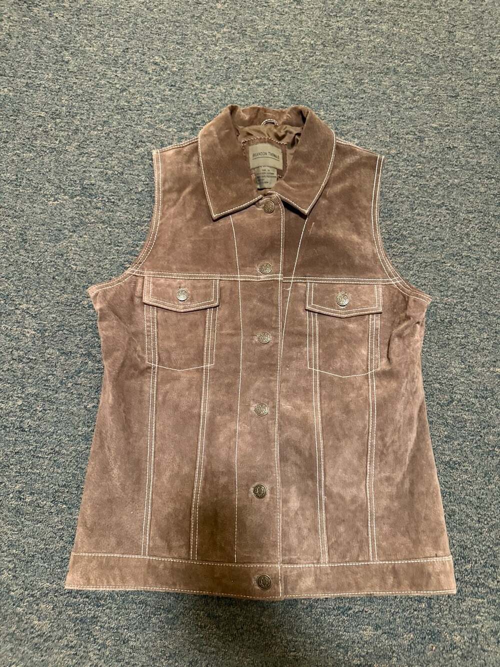 Brandon Thomas Brown Suede Leather Vest with Contrast Stitching Size M